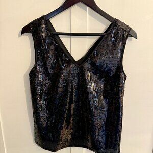 Black J Crew Sequin V neck shell, Women's XS